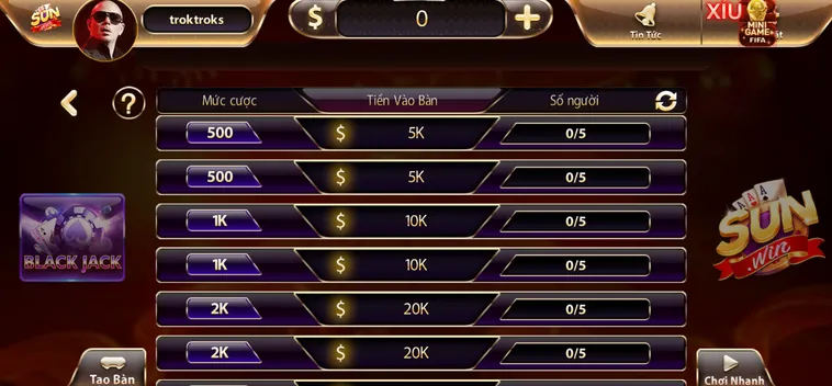 Trải Nghiệm Đẳng Cấp Với Black Jack Tại SunWin Cùng Cơ Hội Thắng Lớn Mỗi Ngày